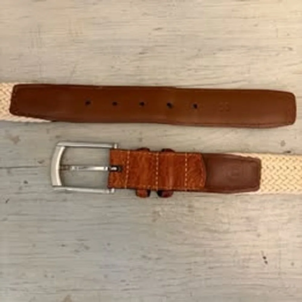 Torino Men's Cream Woven Stretch Belt w/ Brown Leather Trim 47-51